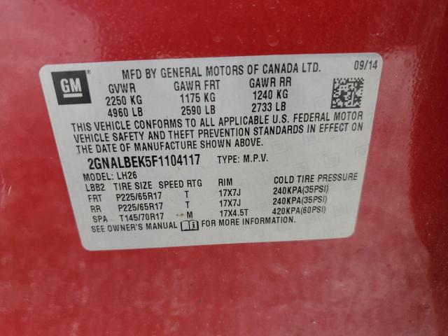 Photo 11 VIN: 2GNALBEK5F1104117 - CHEVROLET EQUINOX LT 