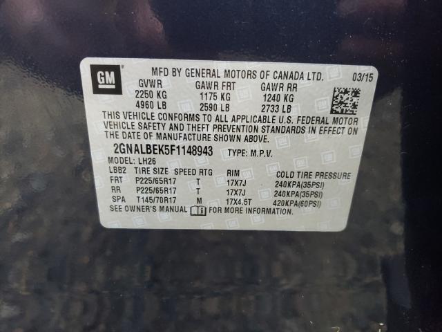 Photo 9 VIN: 2GNALBEK5F1148943 - CHEVROLET EQUINOX LT 