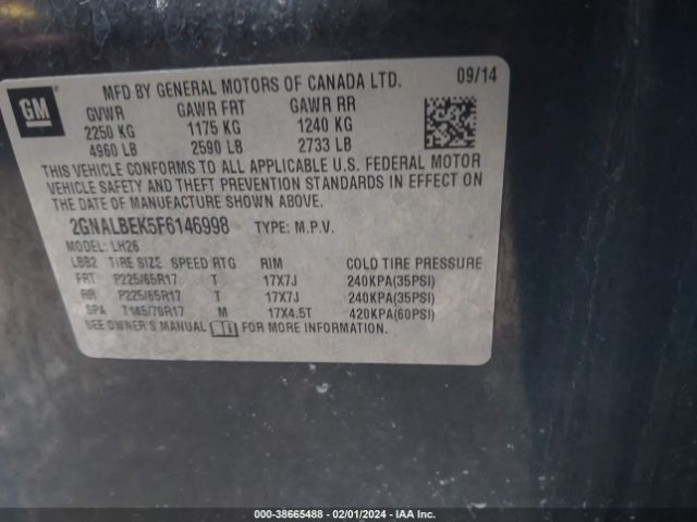 Photo 8 VIN: 2GNALBEK5F6146998 - CHEVROLET EQUINOX 