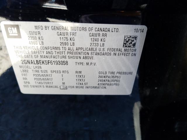 Photo 9 VIN: 2GNALBEK5F6193058 - CHEVROLET EQUINOX LT 