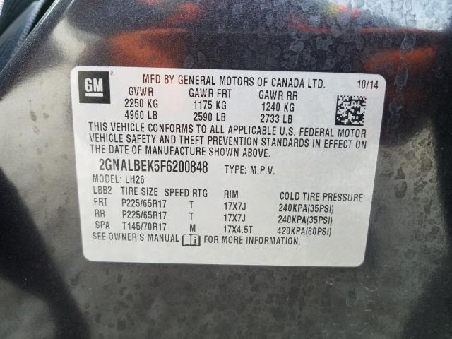 Photo 9 VIN: 2GNALBEK5F6200848 - CHEVROLET EQUINOX LT 