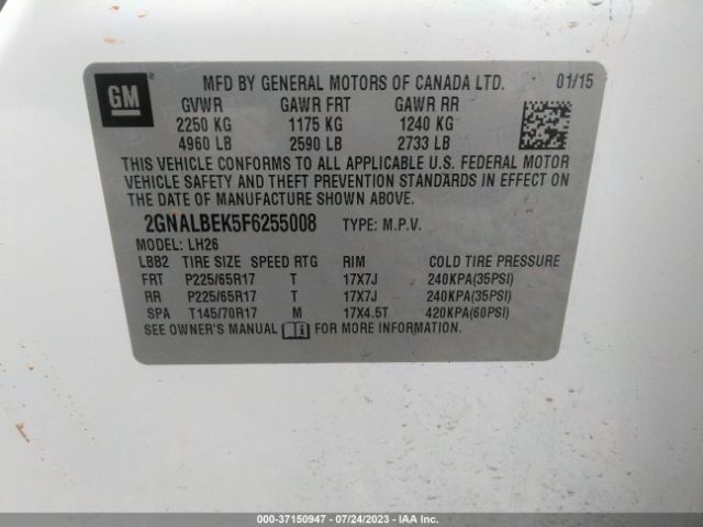 Photo 8 VIN: 2GNALBEK5F6255008 - CHEVROLET EQUINOX 