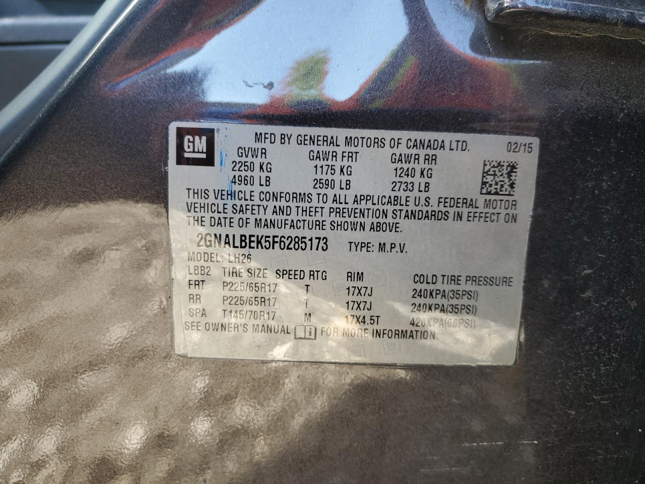 Photo 11 VIN: 2GNALBEK5F6285173 - CHEVROLET EQUINOX 