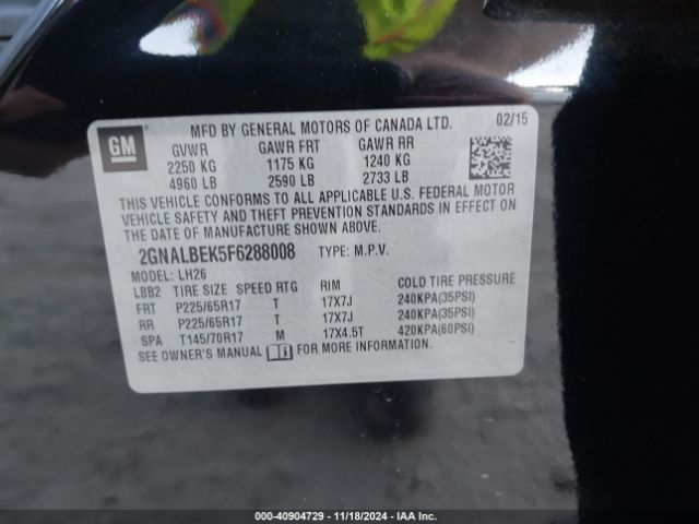 Photo 8 VIN: 2GNALBEK5F6288008 - CHEVROLET EQUINOX 