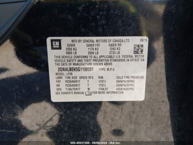 Photo 8 VIN: 2GNALBEK5G1108931 - CHEVROLET EQUINOX 