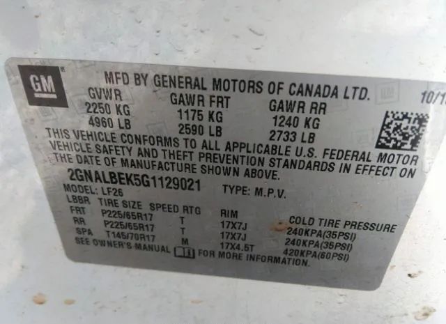 Photo 8 VIN: 2GNALBEK5G1129021 - CHEVROLET EQUINOX 