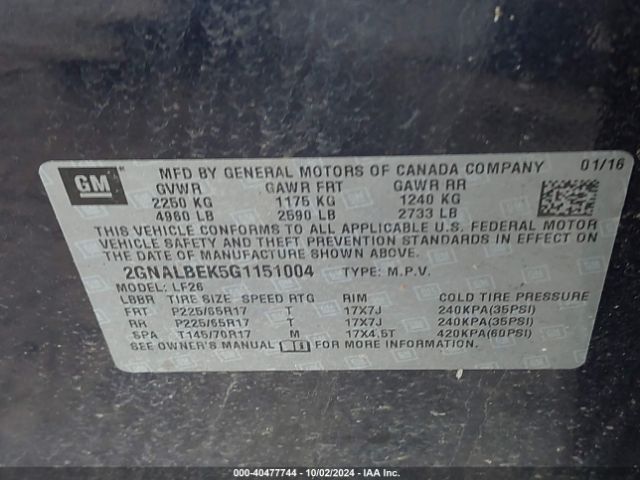 Photo 8 VIN: 2GNALBEK5G1151004 - CHEVROLET EQUINOX 