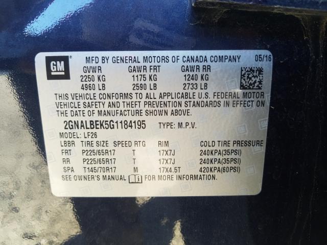 Photo 9 VIN: 2GNALBEK5G1184195 - CHEVROLET EQUINOX LS 