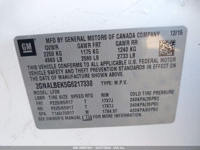 Photo 8 VIN: 2GNALBEK5G6217330 - CHEVROLET EQUINOX 