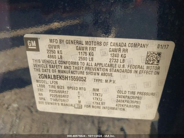 Photo 8 VIN: 2GNALBEK5H1559052 - CHEVROLET EQUINOX 