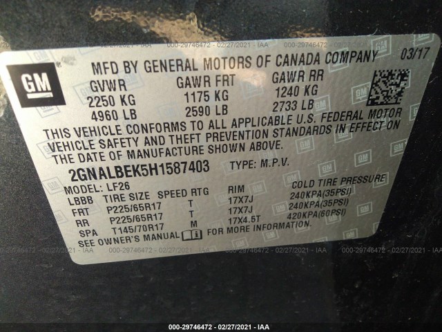 Photo 8 VIN: 2GNALBEK5H1587403 - CHEVROLET EQUINOX 