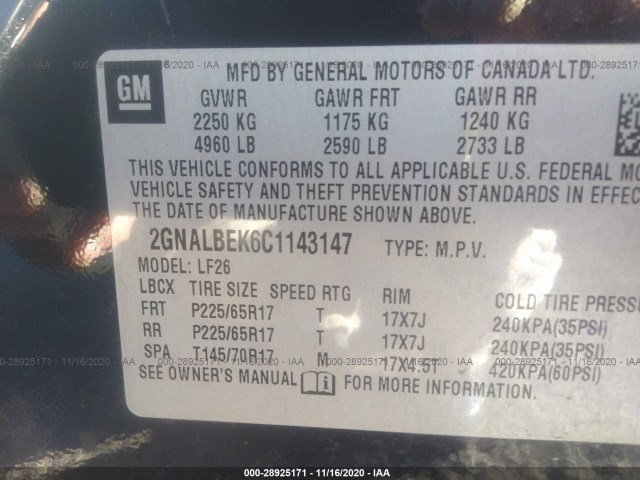 Photo 8 VIN: 2GNALBEK6C1143147 - CHEVROLET EQUINOX 