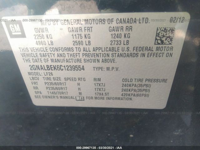 Photo 8 VIN: 2GNALBEK6C1239554 - CHEVROLET EQUINOX 