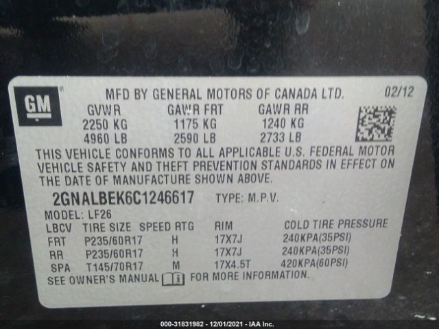 Photo 8 VIN: 2GNALBEK6C1246617 - CHEVROLET EQUINOX 