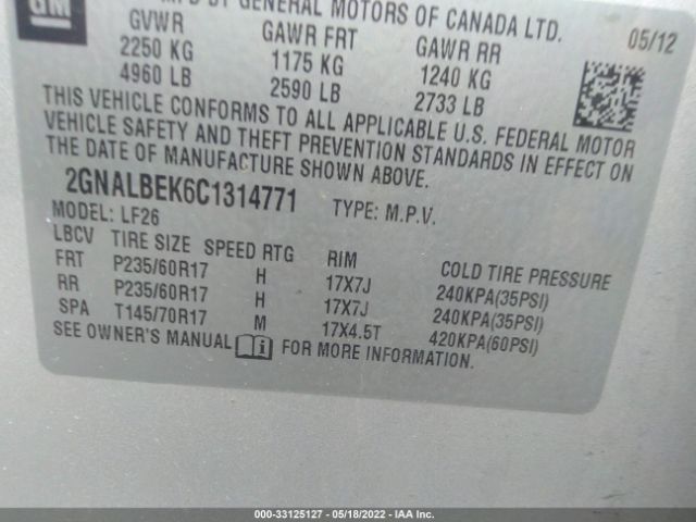 Photo 8 VIN: 2GNALBEK6C1314771 - CHEVROLET EQUINOX 