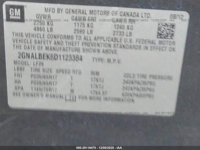 Photo 8 VIN: 2GNALBEK6D1123384 - CHEVROLET EQUINOX 