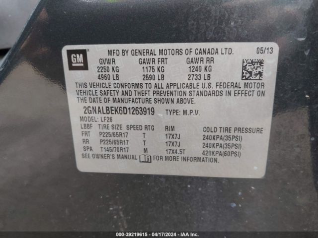 Photo 8 VIN: 2GNALBEK6D1263919 - CHEVROLET EQUINOX 