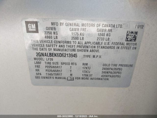 Photo 8 VIN: 2GNALBEK6D6213945 - CHEVROLET EQUINOX 