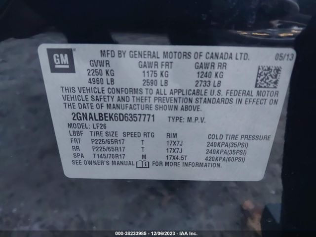 Photo 8 VIN: 2GNALBEK6D6357771 - CHEVROLET EQUINOX 