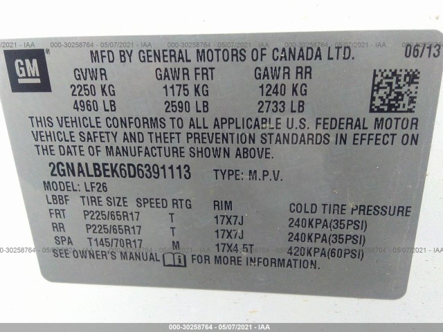 Photo 8 VIN: 2GNALBEK6D6391113 - CHEVROLET EQUINOX 