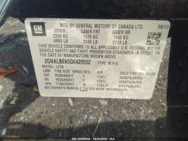 Photo 8 VIN: 2GNALBEK6D6428502 - CHEVROLET EQUINOX 