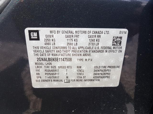 Photo 9 VIN: 2GNALBEK6E1147508 - CHEVROLET EQUINOX LT 