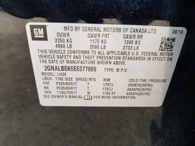 Photo 9 VIN: 2GNALBEK6E6377889 - CHEVROLET EQUINOX LT 