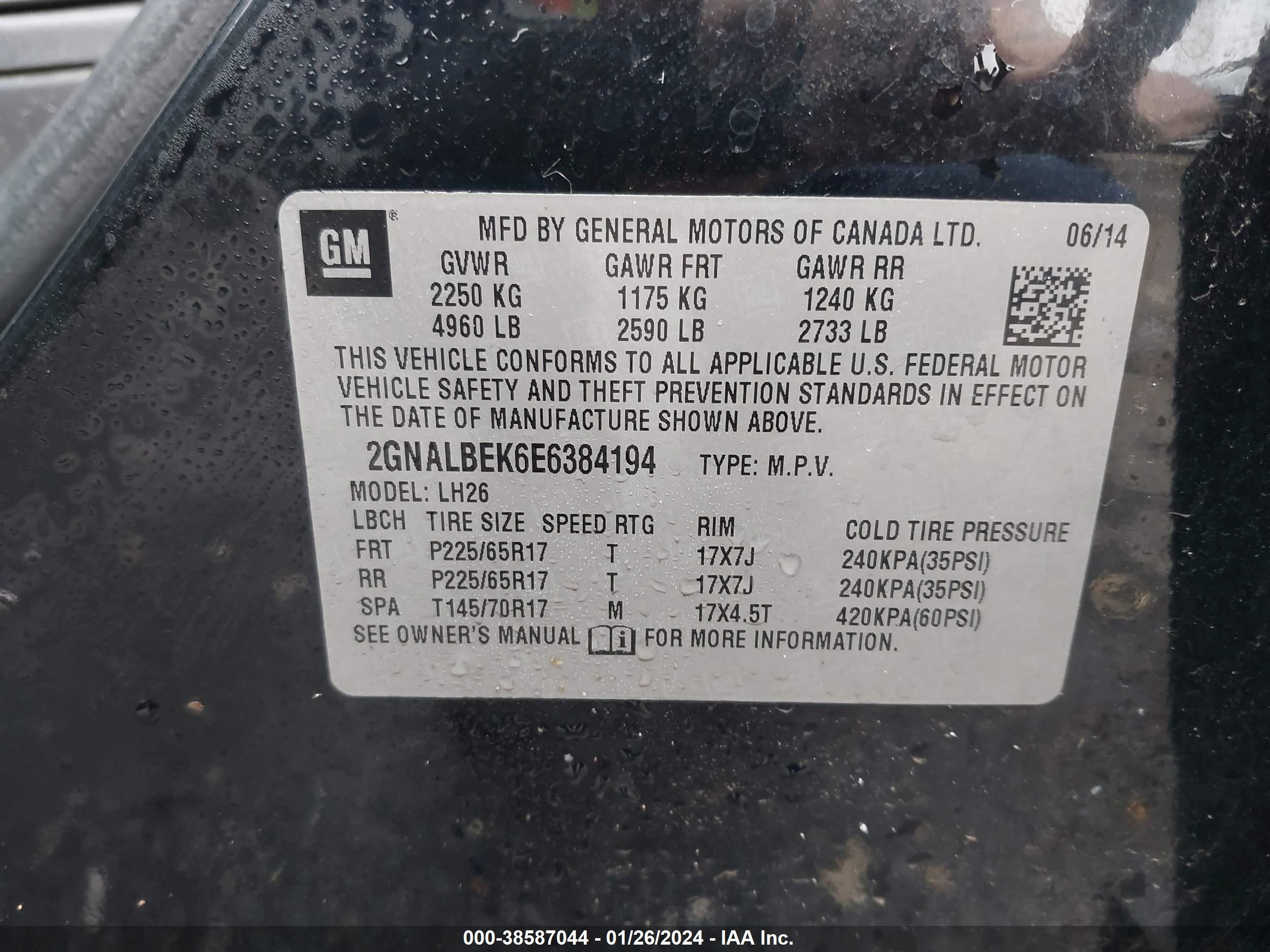 Photo 8 VIN: 2GNALBEK6E6384194 - CHEVROLET EQUINOX 