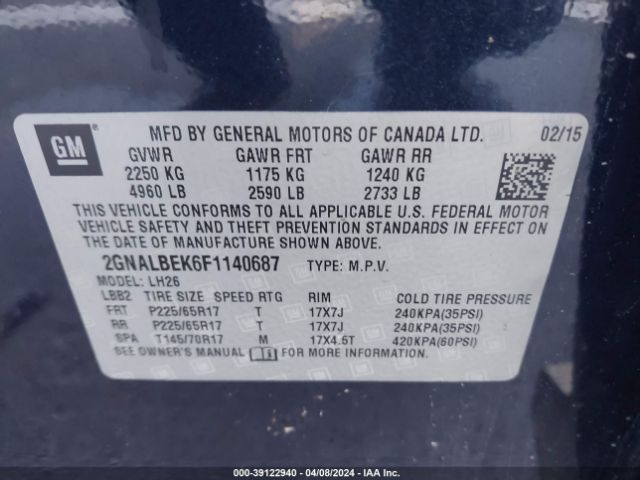 Photo 8 VIN: 2GNALBEK6F1140687 - CHEVROLET EQUINOX 