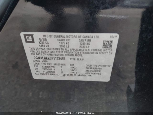 Photo 8 VIN: 2GNALBEK6F1152435 - CHEVROLET EQUINOX 