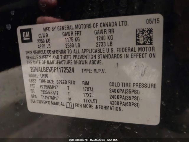 Photo 8 VIN: 2GNALBEK6F1172524 - CHEVROLET EQUINOX 