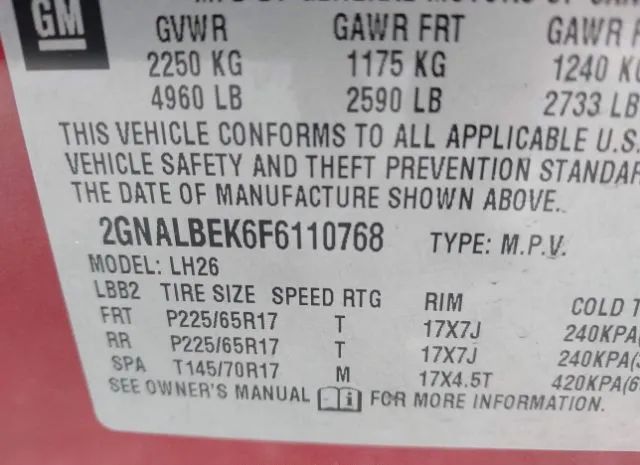 Photo 8 VIN: 2GNALBEK6F6110768 - CHEVROLET EQUINOX 