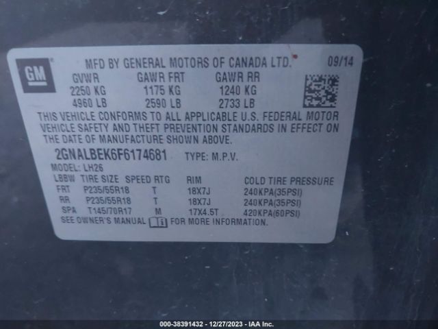 Photo 8 VIN: 2GNALBEK6F6174681 - CHEVROLET EQUINOX 