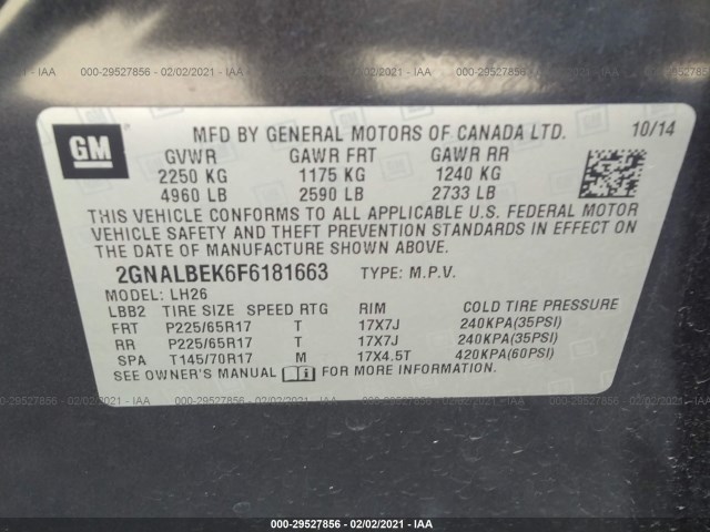 Photo 8 VIN: 2GNALBEK6F6181663 - CHEVROLET EQUINOX 