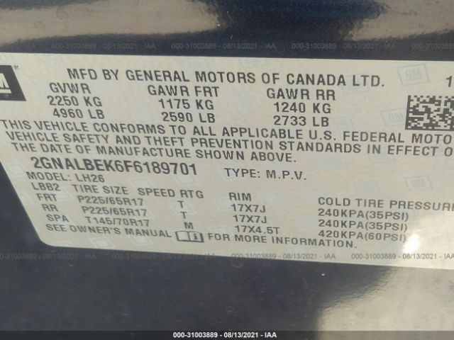 Photo 8 VIN: 2GNALBEK6F6189701 - CHEVROLET EQUINOX 