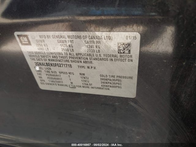 Photo 8 VIN: 2GNALBEK6F6271718 - CHEVROLET EQUINOX 