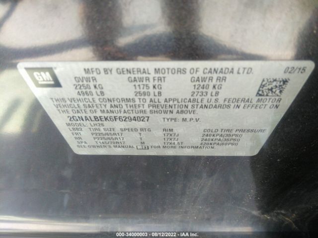 Photo 8 VIN: 2GNALBEK6F6294027 - CHEVROLET EQUINOX 