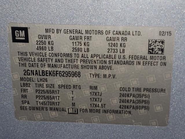 Photo 9 VIN: 2GNALBEK6F6295968 - CHEVROLET EQUINOX LT 