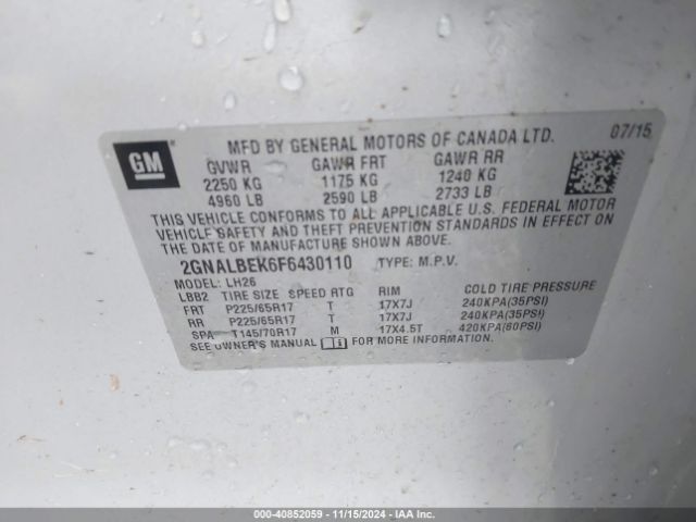 Photo 8 VIN: 2GNALBEK6F6430110 - CHEVROLET EQUINOX 