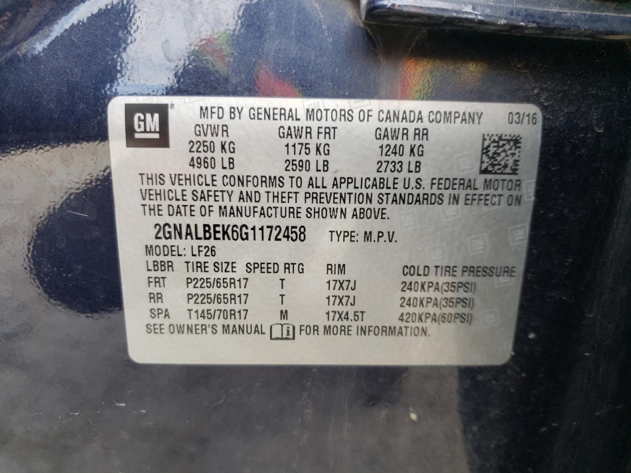 Photo 12 VIN: 2GNALBEK6G1172458 - CHEVROLET EQUINOX 