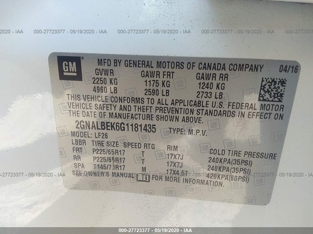 Photo 8 VIN: 2GNALBEK6G1181435 - CHEVROLET EQUINOX 