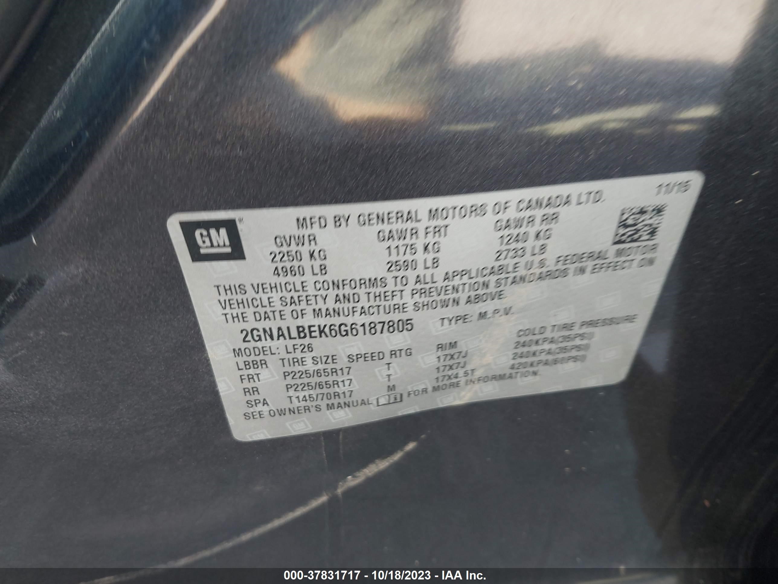 Photo 8 VIN: 2GNALBEK6G6187805 - CHEVROLET EQUINOX 