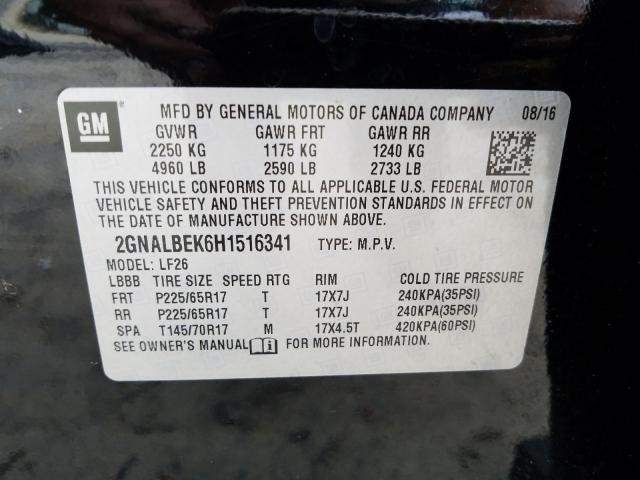 Photo 9 VIN: 2GNALBEK6H1516341 - CHEVROLET EQUINOX LS 