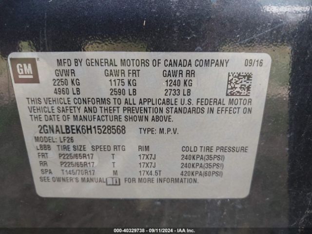 Photo 8 VIN: 2GNALBEK6H1528568 - CHEVROLET EQUINOX 