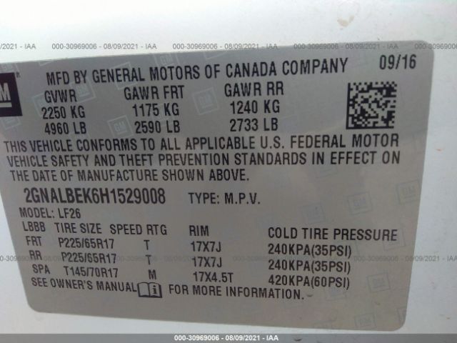 Photo 8 VIN: 2GNALBEK6H1529008 - CHEVROLET EQUINOX 