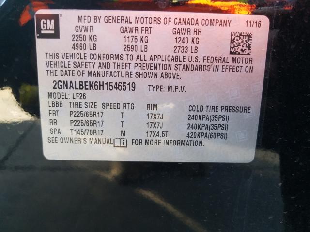 Photo 9 VIN: 2GNALBEK6H1546519 - CHEVROLET EQUINOX LS 