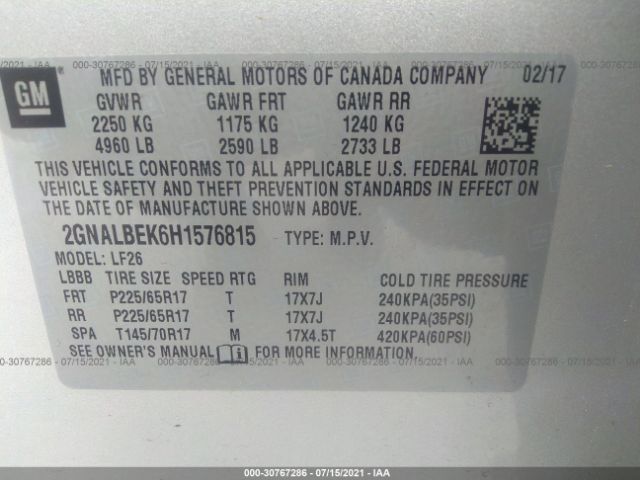 Photo 8 VIN: 2GNALBEK6H1576815 - CHEVROLET EQUINOX 