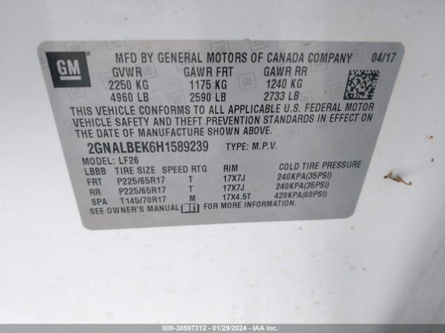 Photo 8 VIN: 2GNALBEK6H1589239 - CHEVROLET EQUINOX 