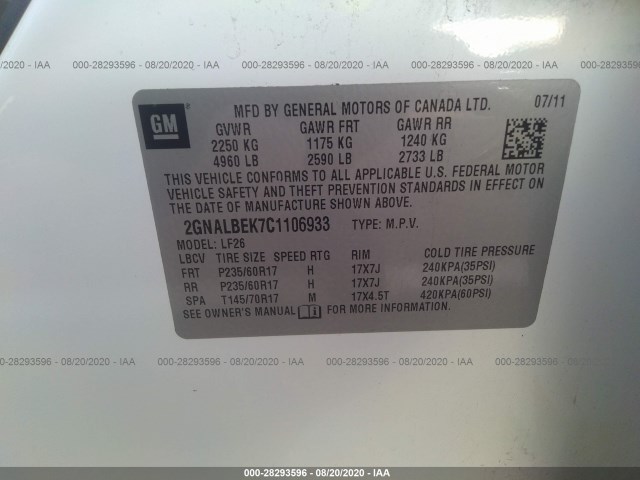 Photo 8 VIN: 2GNALBEK7C1106933 - CHEVROLET EQUINOX 