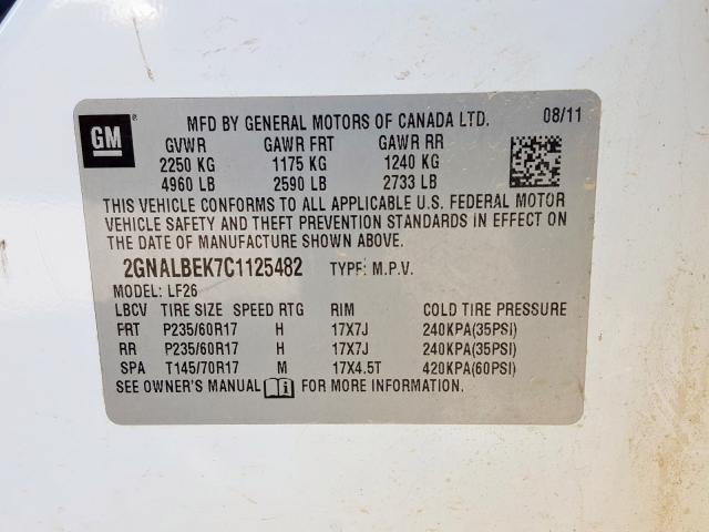 Photo 9 VIN: 2GNALBEK7C1125482 - CHEVROLET EQUINOX LS 